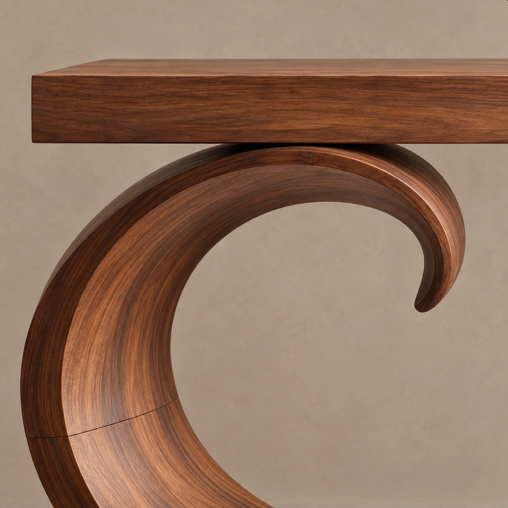 Contemporary Wave Curl Console Table With Thick Slab Top For Entryway