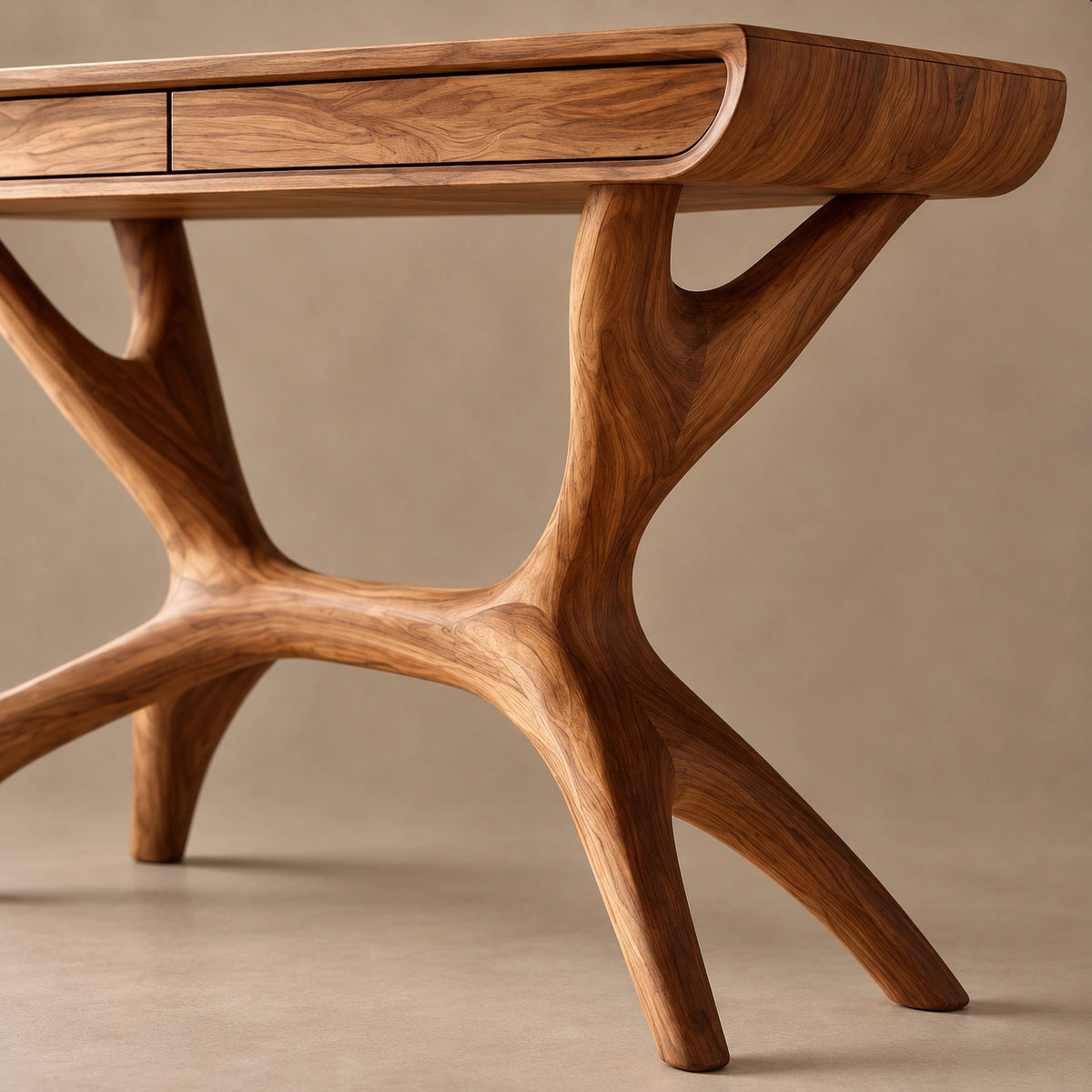 Contemporary Wooden Console Table With Antler Style Legs For Entryway
