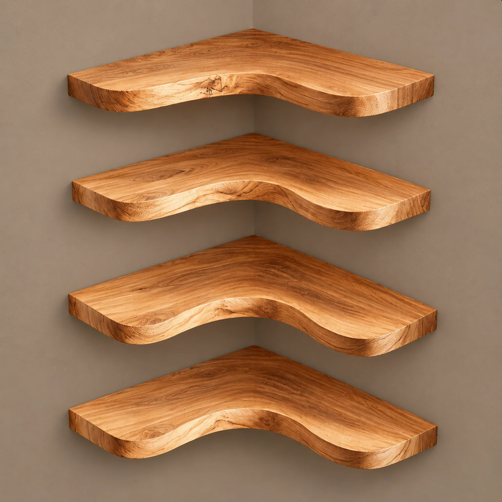 Modern Live Edge Floating Corner Shelf With Rounded Organic Edge For Living Room
