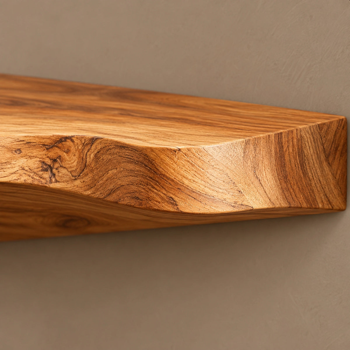 Modern Live Edge Floating Corner Shelf With Rounded Organic Edge For Living Room