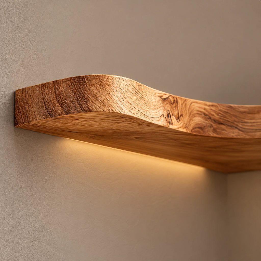 Modern Live Edge Floating Corner Shelf With Rounded Organic Edge For Living Room
