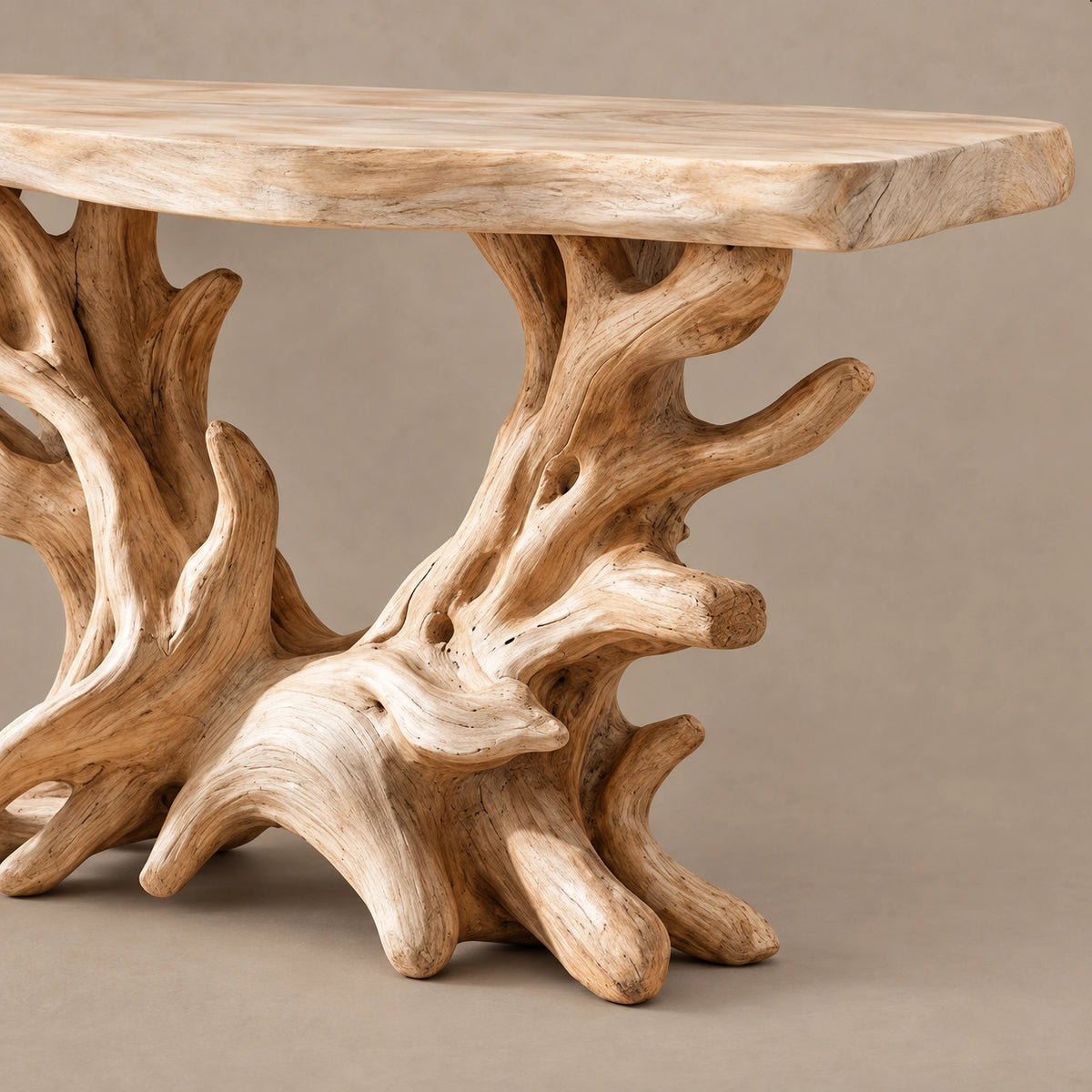 Coastal Driftwood Console Table With Coral Shaped Root Base For Entryway