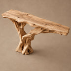 Handcrafted Driftwood Console Table With Single Trunk Base For Entryway