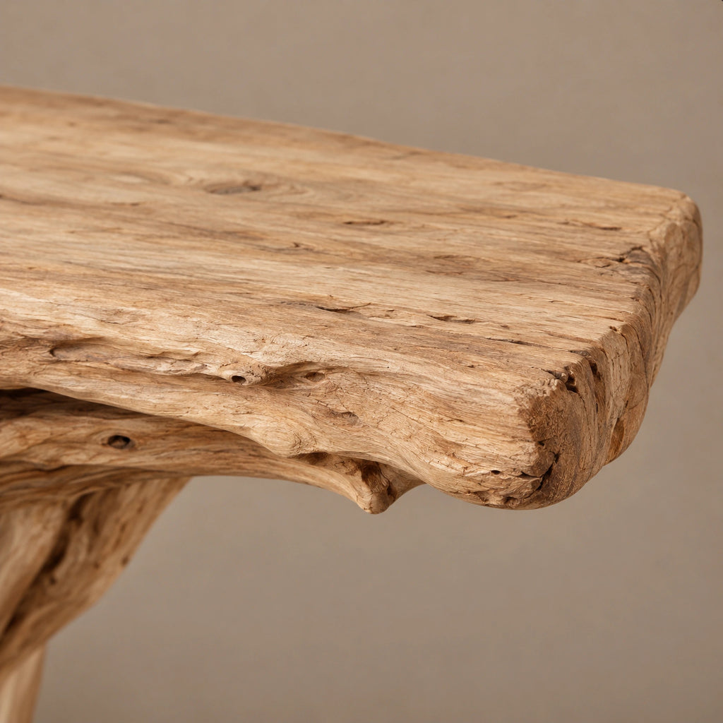Handcrafted Driftwood Console Table With Single Trunk Base For Entryway