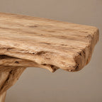 Handcrafted Driftwood Console Table With Single Trunk Base For Entryway