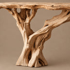 Handcrafted Driftwood Console Table With Single Trunk Base For Entryway