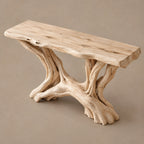 Coastal Driftwood Console Table With Twin Root Legs For Entryway