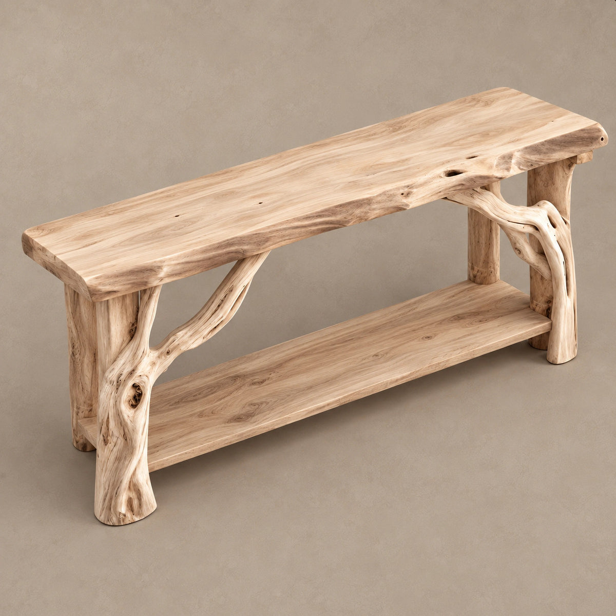 Coastal Driftwood Console Table With Twisted Branch Legs For Entryway