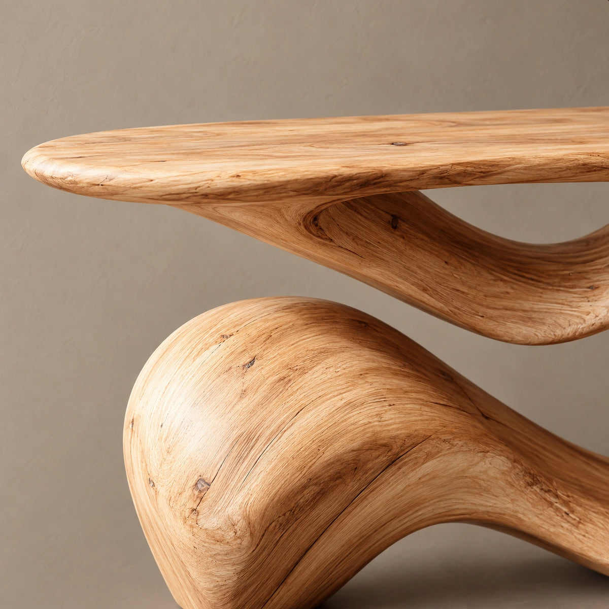 Elegant Flowing Wood Console Table With Ribbon Base For Entryway