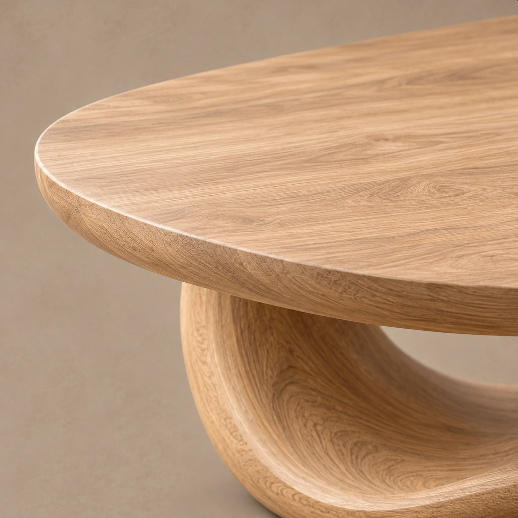 Elegant Oblong Wooden Coffee Table With Low Loop Base For Living Room