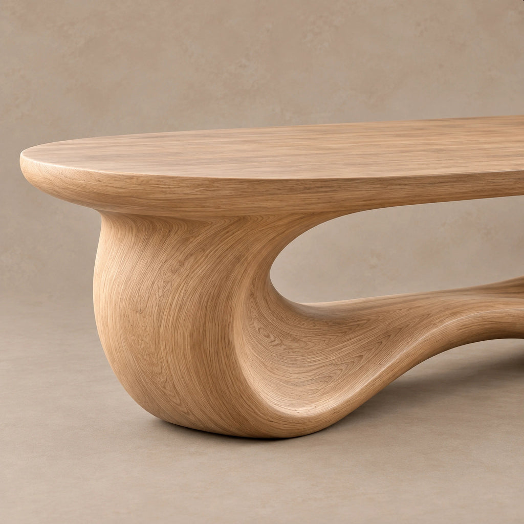 Elegant Oblong Wooden Coffee Table With Low Loop Base For Living Room