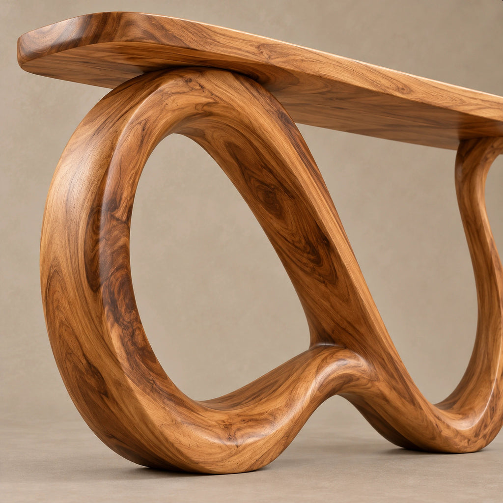 Elegant Solid Wood Console Table With Undulating Loop Base For Entryway