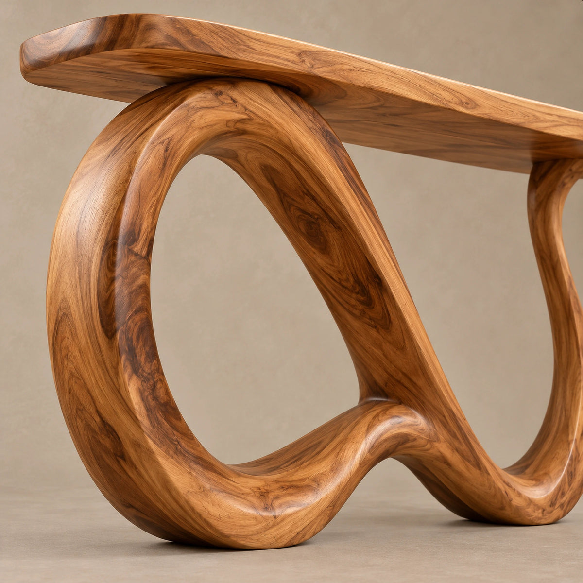 Elegant Solid Wood Console Table With Undulating Loop Base For Entryway