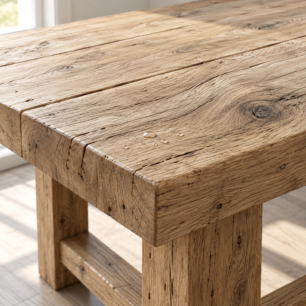 Farmhouse Solid Wood Dining Table With Turned Legs For Dining Room - Oak natural rough surface