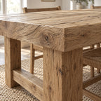 Farmhouse Solid Wood Dining Table With Turned Legs For Dining Room - Oak natural rough surface