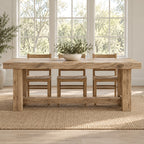 Farmhouse Solid Wood Dining Table With Turned Legs For Dining Room - Oak natural rough surface