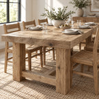 Farmhouse Solid Wood Dining Table With Turned Legs For Dining Room - Oak natural rough surface