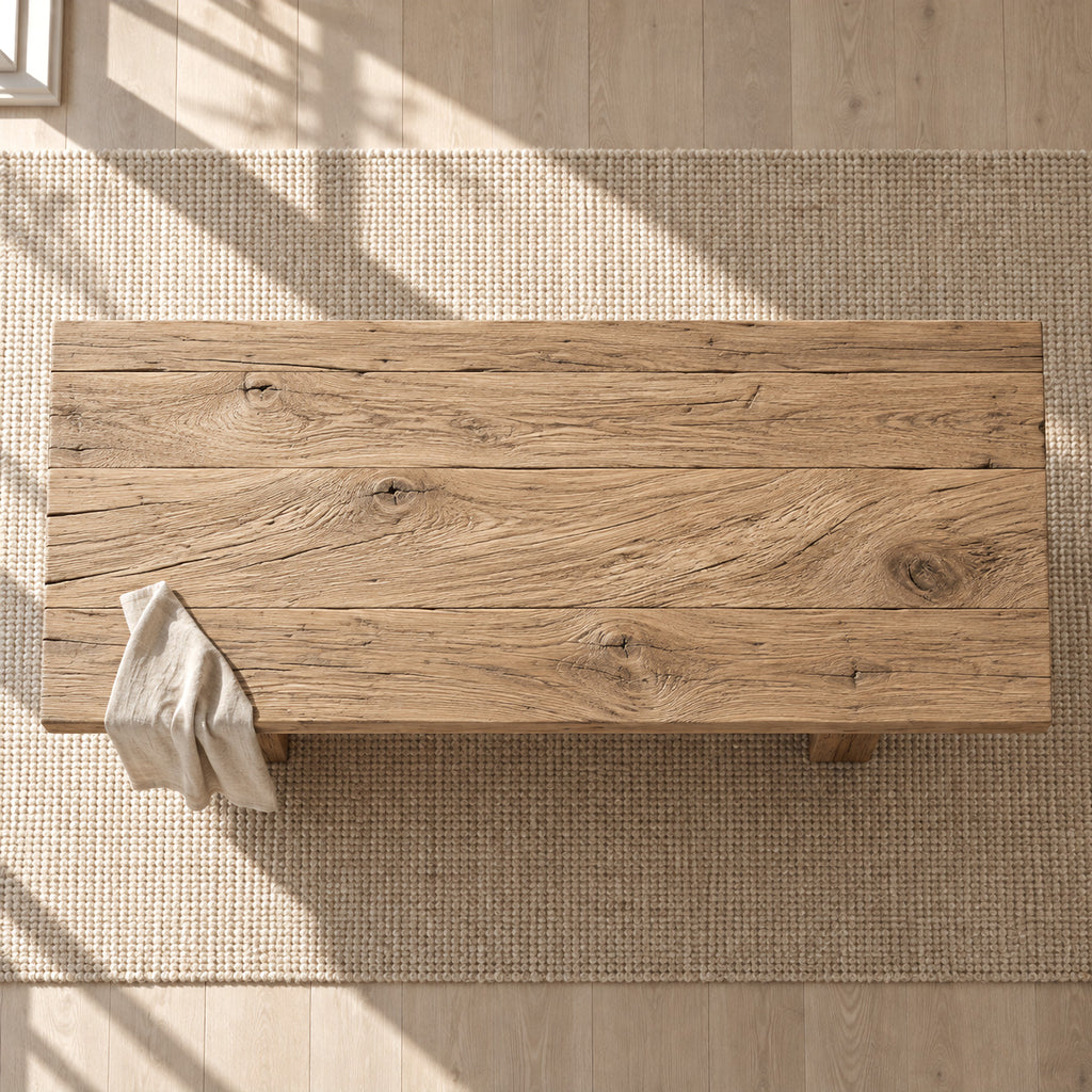 Farmhouse Solid Wood Dining Table With Turned Legs For Dining Room - Oak natural rough surface