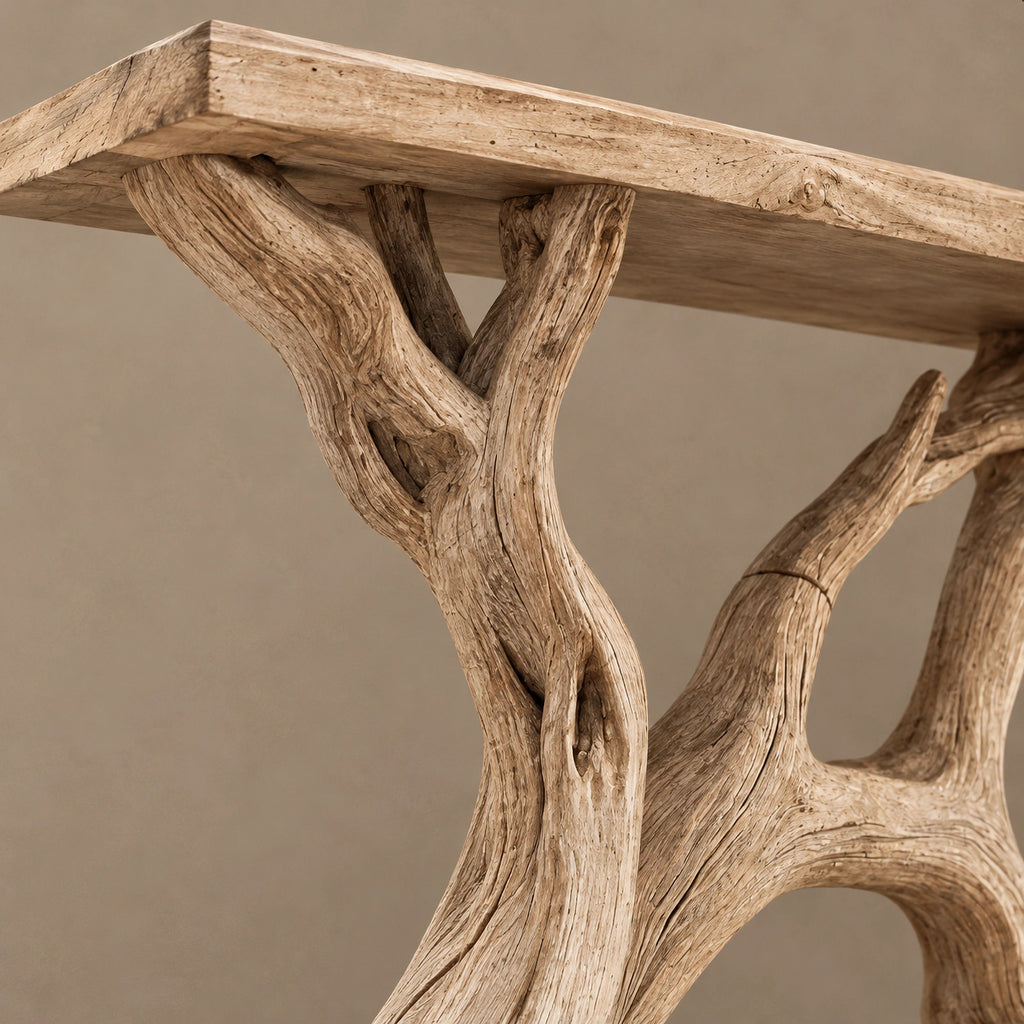 Farmhouse Driftwood Console Table With Natural Branch Legs For Hallway