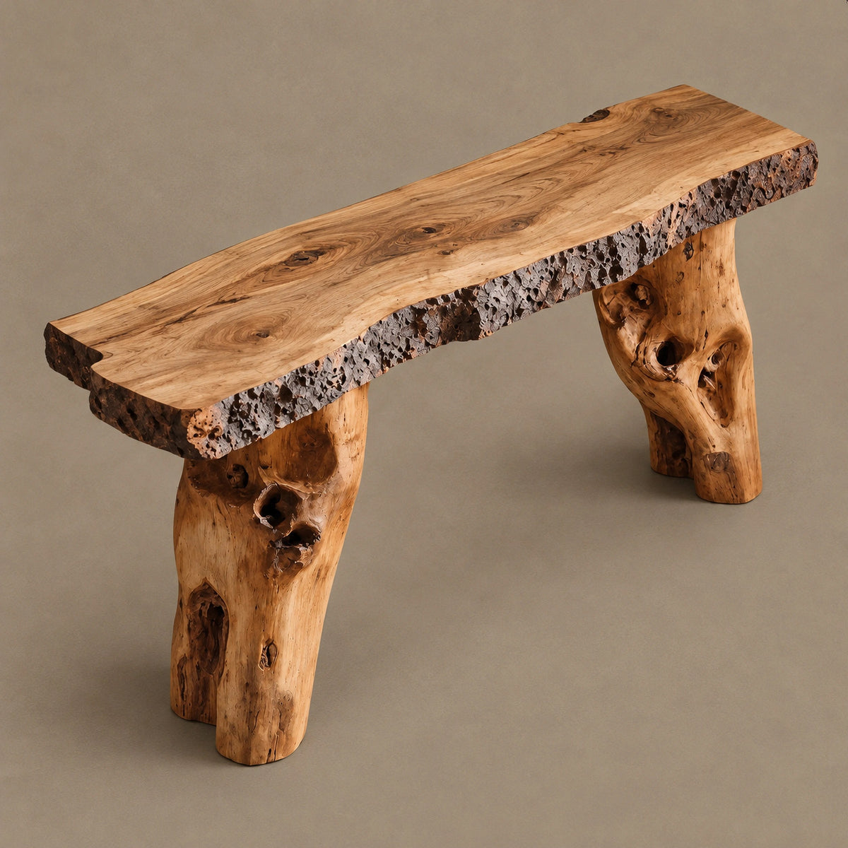 Farmhouse Gnarled Root Console Table With Live Edge Top For Hallway