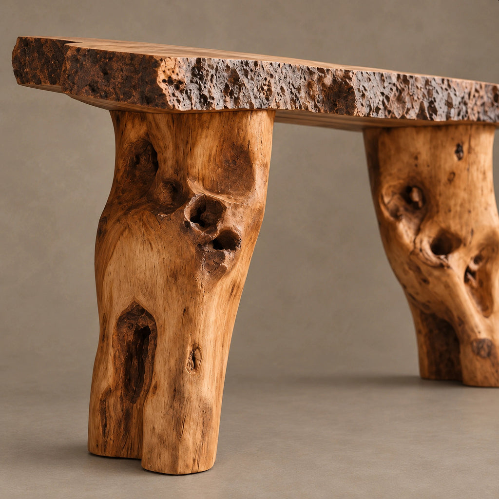 Farmhouse Gnarled Root Console Table With Live Edge Top For Hallway