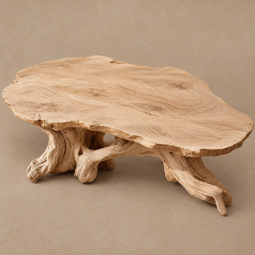 Farmhouse Live Edge Coffee Table With Twisted Root Legs For Living Room