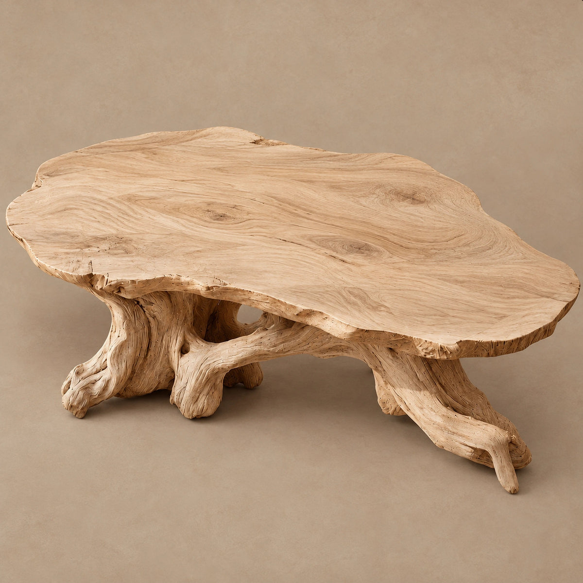 Farmhouse Live Edge Coffee Table With Twisted Root Legs For Living Room
