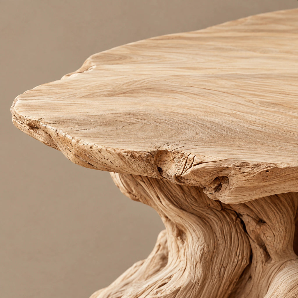 Farmhouse Live Edge Coffee Table With Twisted Root Legs For Living Room