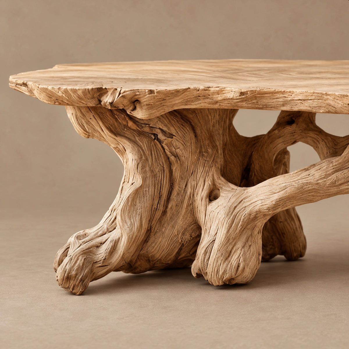 Farmhouse Live Edge Coffee Table With Twisted Root Legs For Living Room