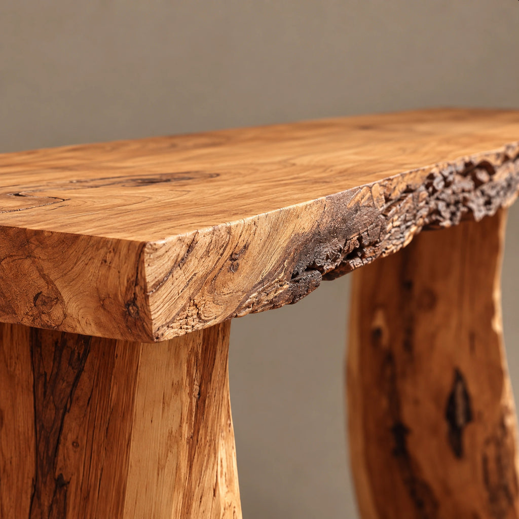 Farmhouse Live Edge Console Table With Block Legs For Hallway
