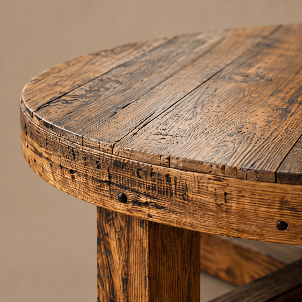 Farmhouse Round Wood Coffee Table With X Frame Base For Living Room