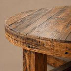 Farmhouse Round Wood Coffee Table With X Frame Base For Living Room