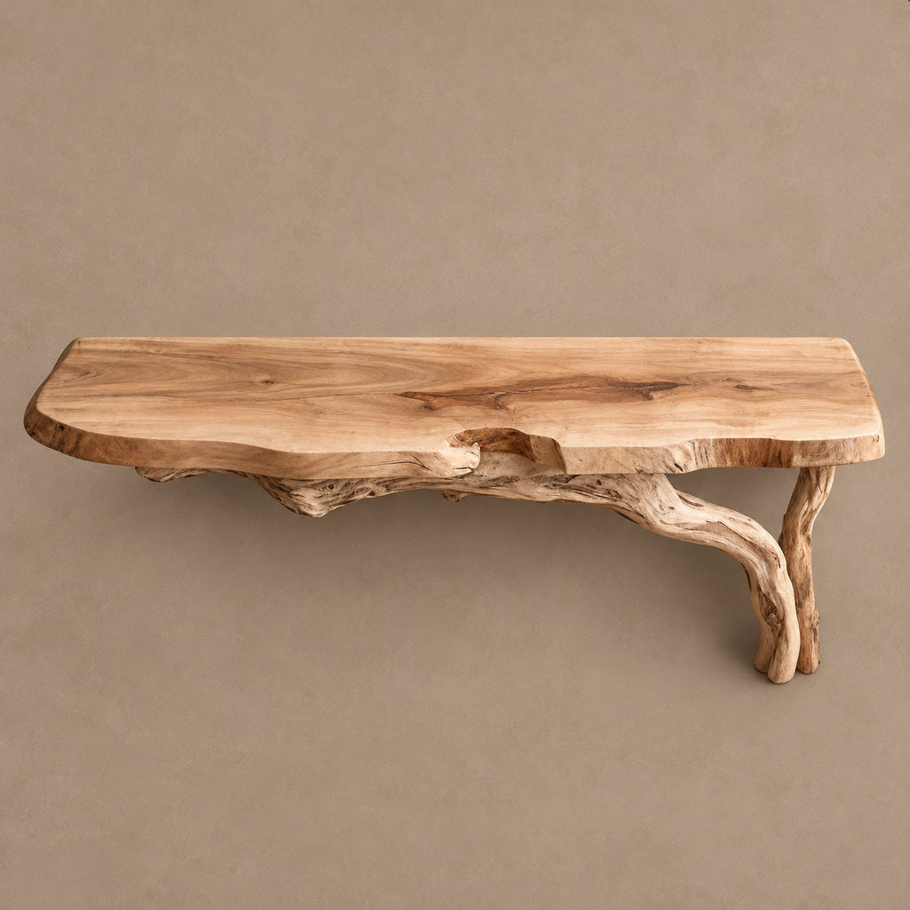 Rustic Floating Console Table With Driftwood Branch Leg For Entryway