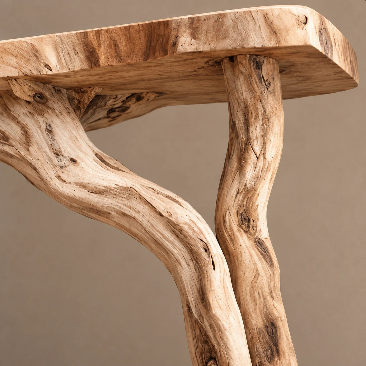 Rustic Floating Console Table With Driftwood Branch Leg For Entryway