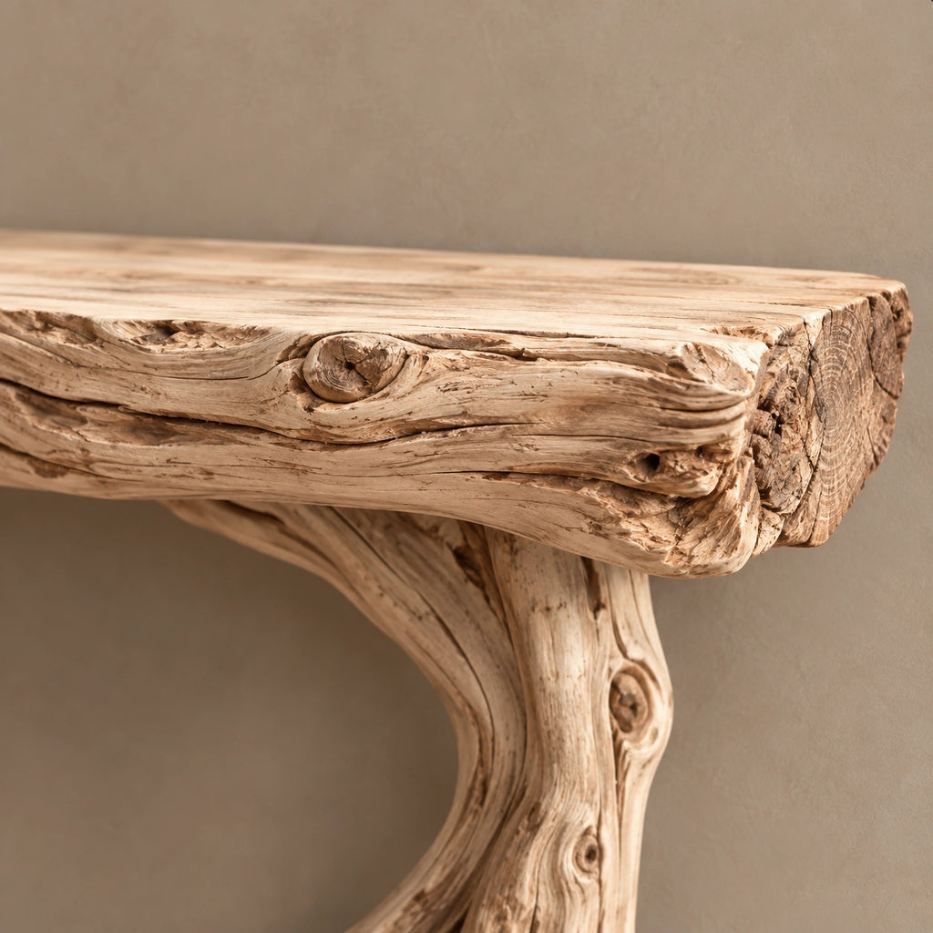 Scandinavian Floating Console Table With Driftwood Lower Shelf For Entryway