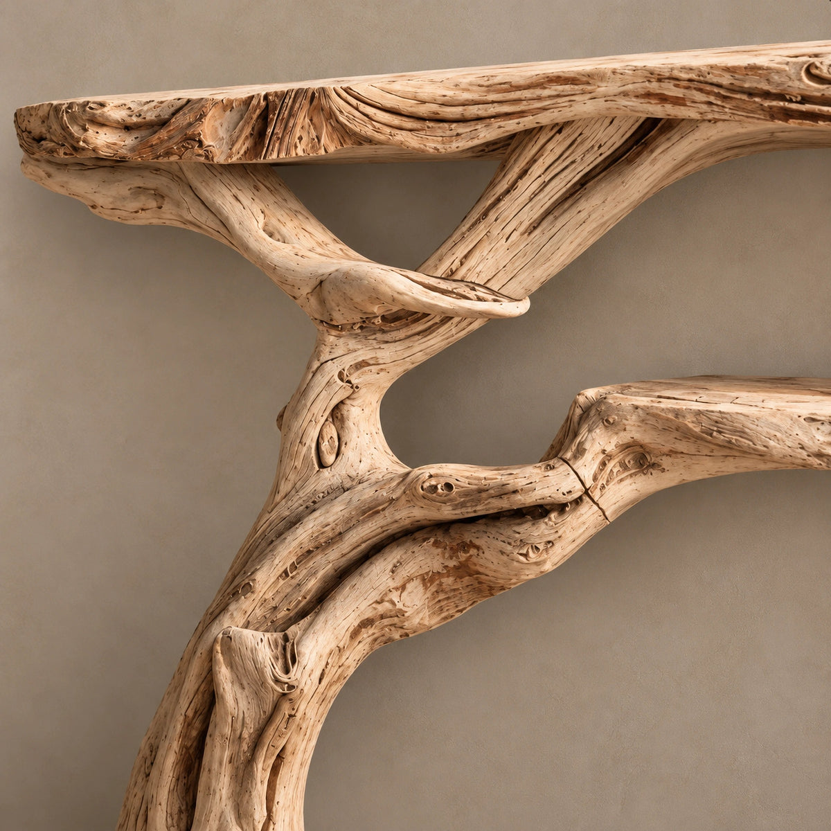 Scandinavian Floating Console Table With Driftwood Lower Shelf For Entryway