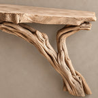 Coastal Floating Console Table With Slender Driftwood Leg For Entryway