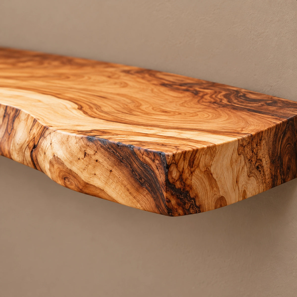 Farmhouse Live Edge Floating Wall Shelf With Thick Organic Slab For Living Room