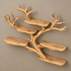 Rustic Tree Branch Wall Shelf With Antler Forks For Living Room