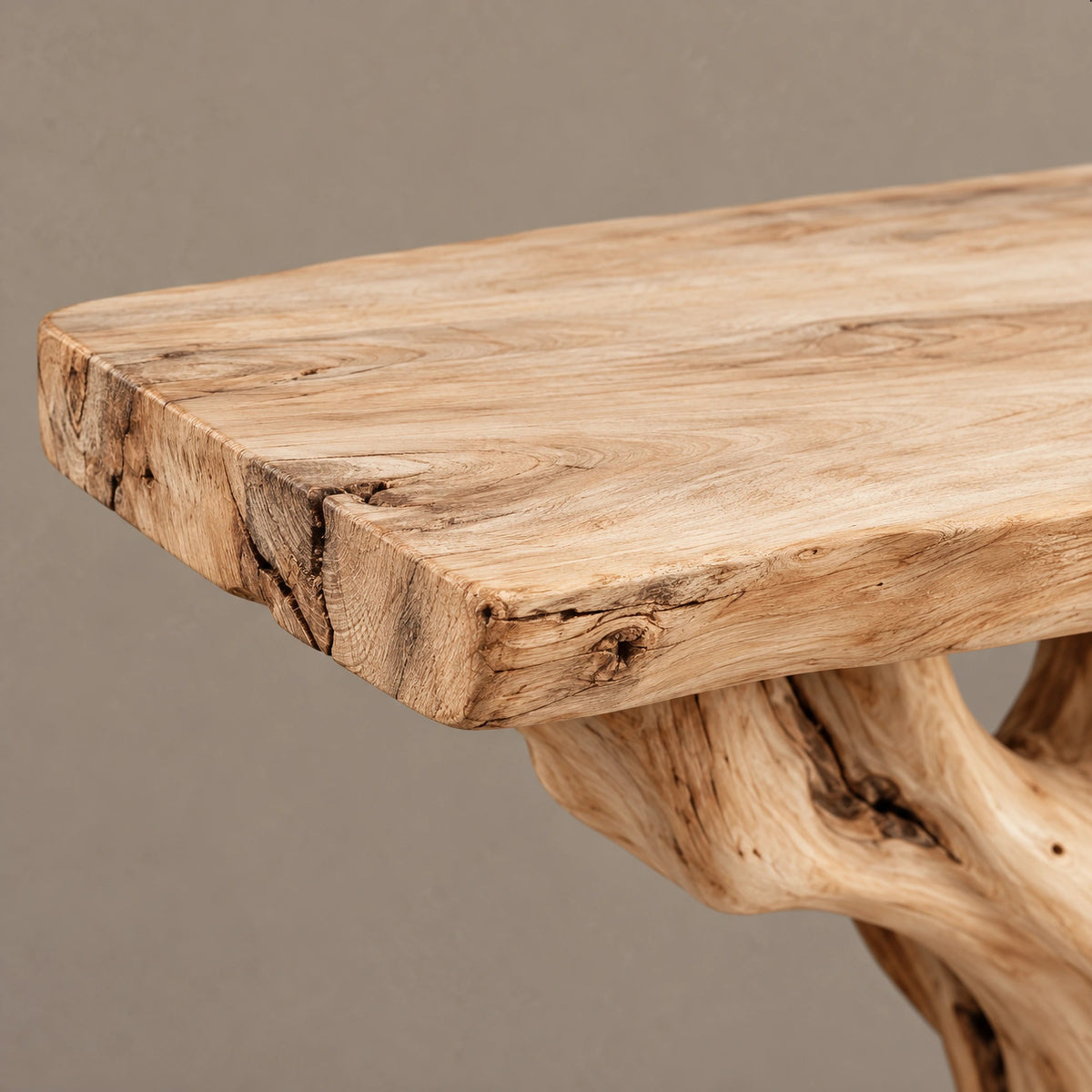 Handcrafted Root Base Console Table With Live Edge Top For Hallway