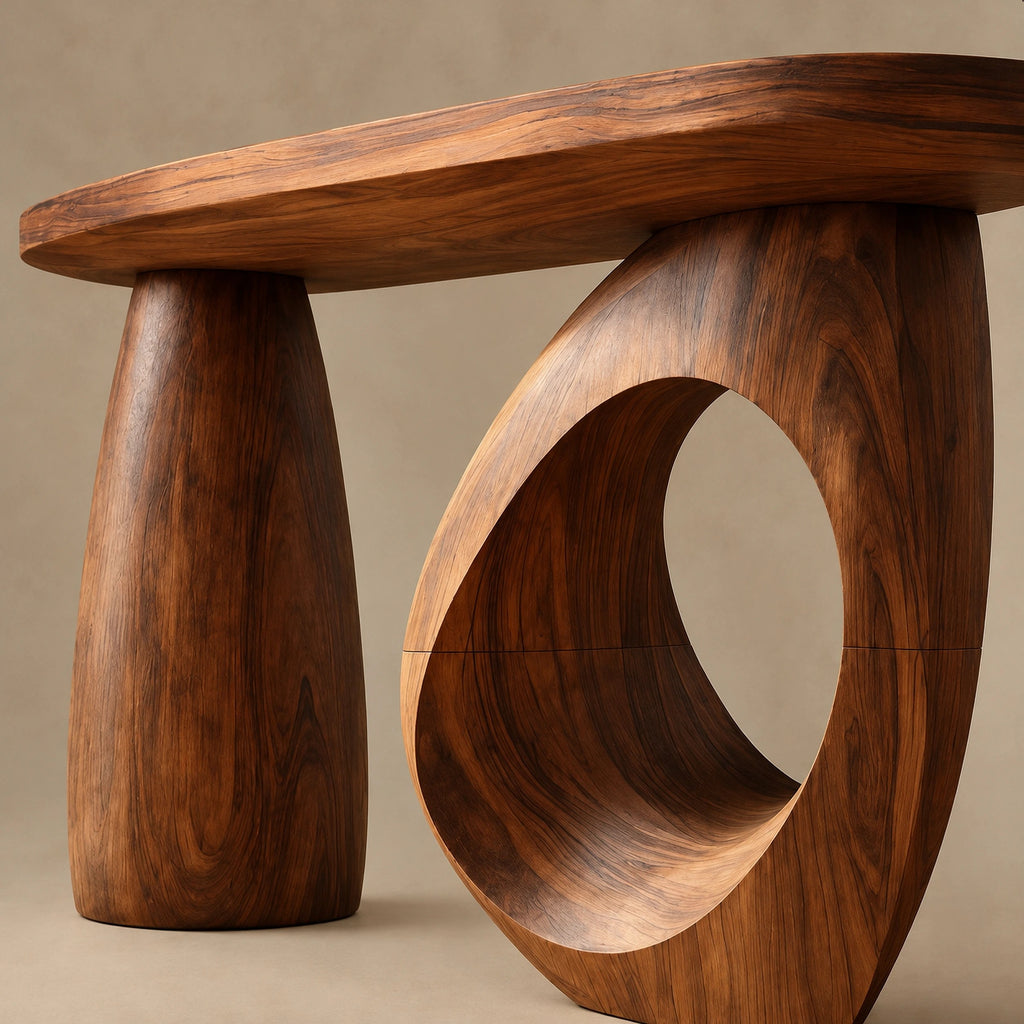 Handcrafted Sculptural Console Table With Ring Leg For Entryway