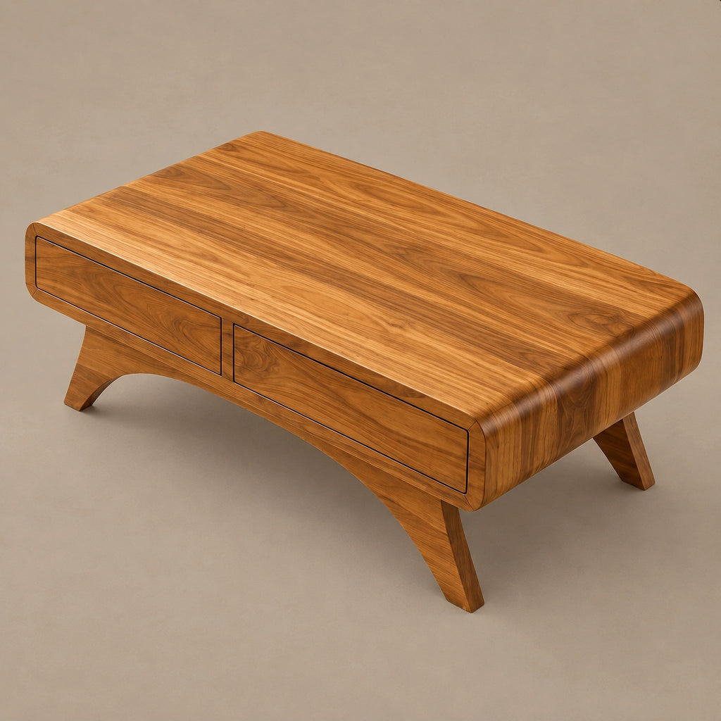 Handcrafted Solid Wood Coffee Table With 2 Drawers For Living Room