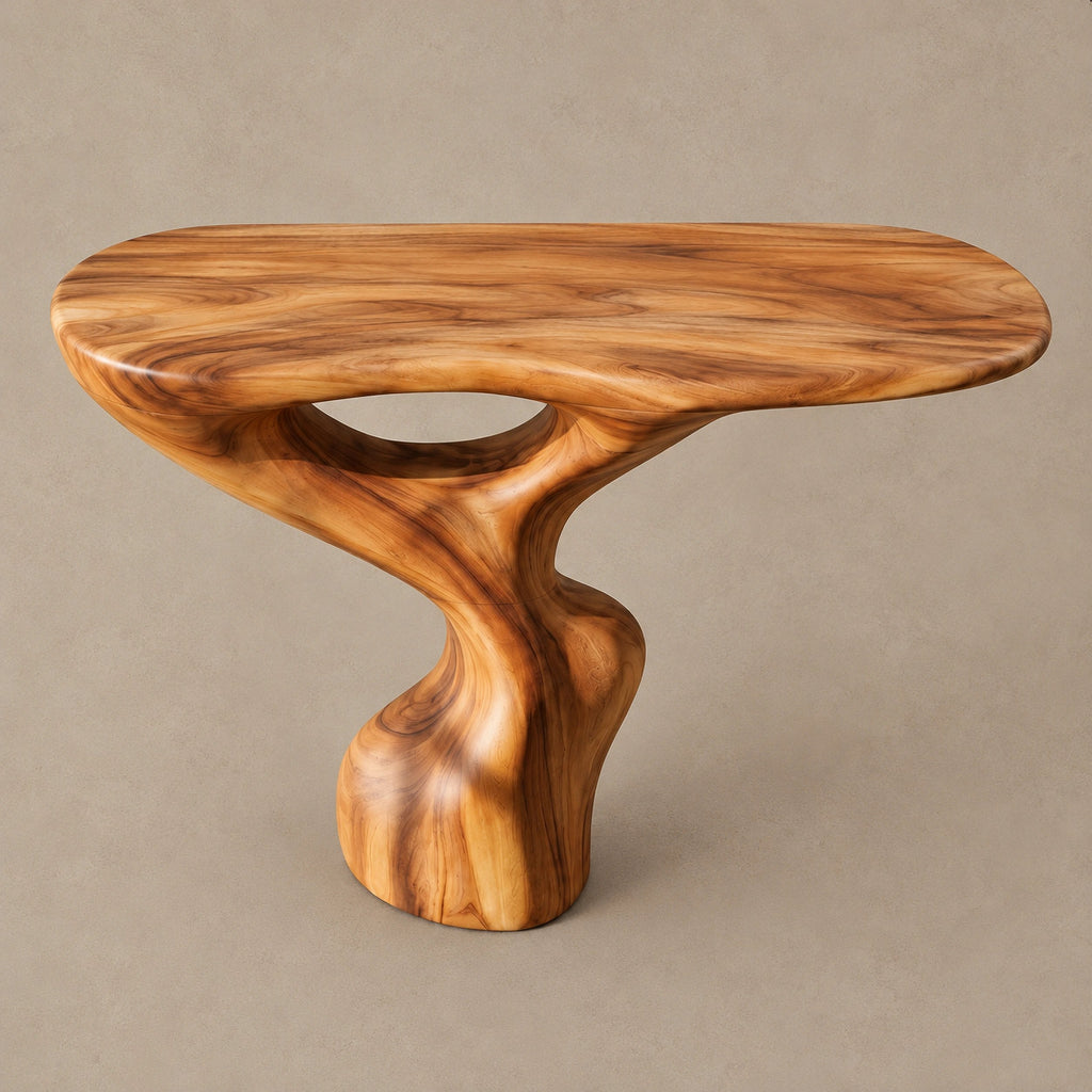 Handcrafted Solid Wood Console Table With Pierced Pedestal For Hallway