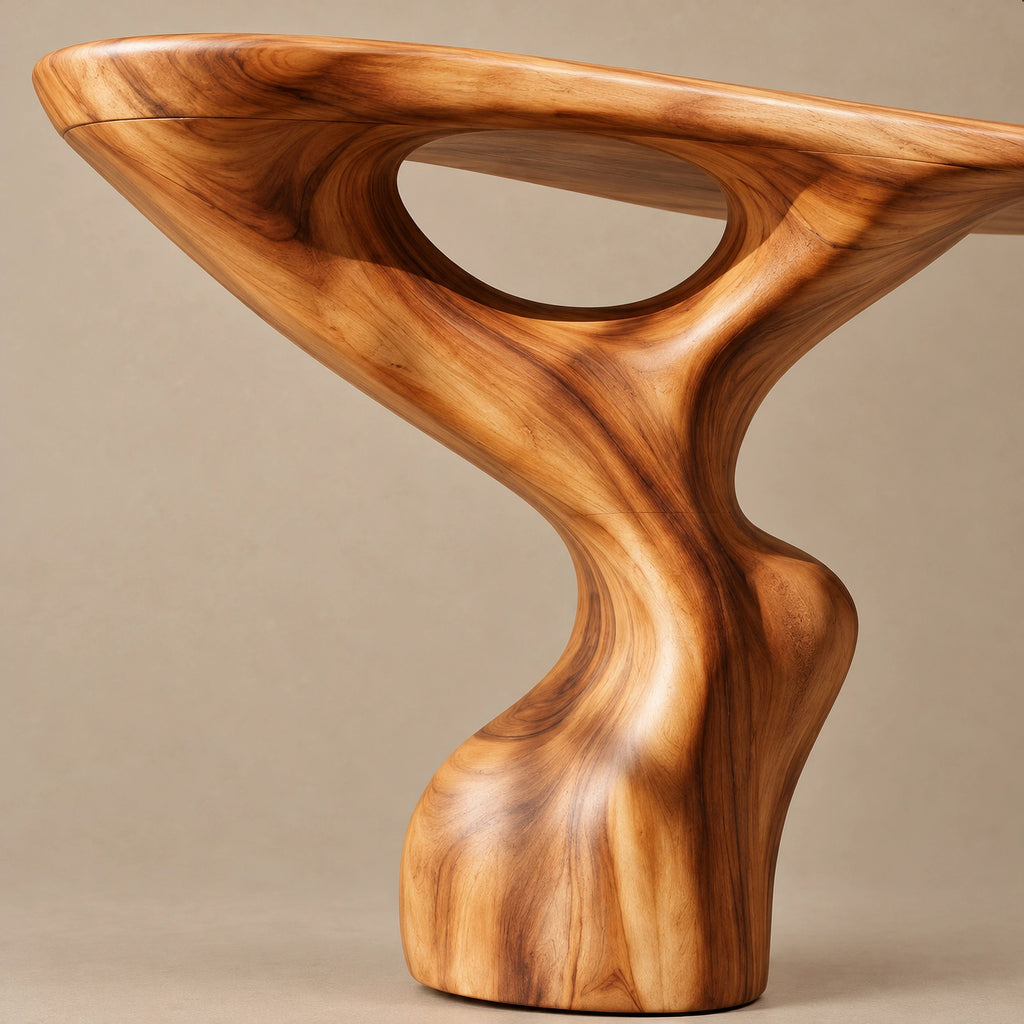 Handcrafted Solid Wood Console Table With Pierced Pedestal For Hallway