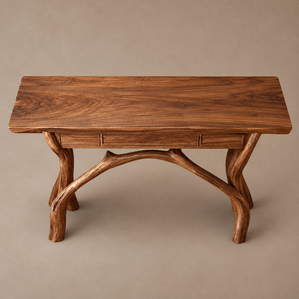 Handcrafted Wood Console Table With Crossing Branch Legs For Living Room