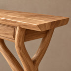 Handcrafted Wood Console Table With Crossing Branch Legs For Living Room