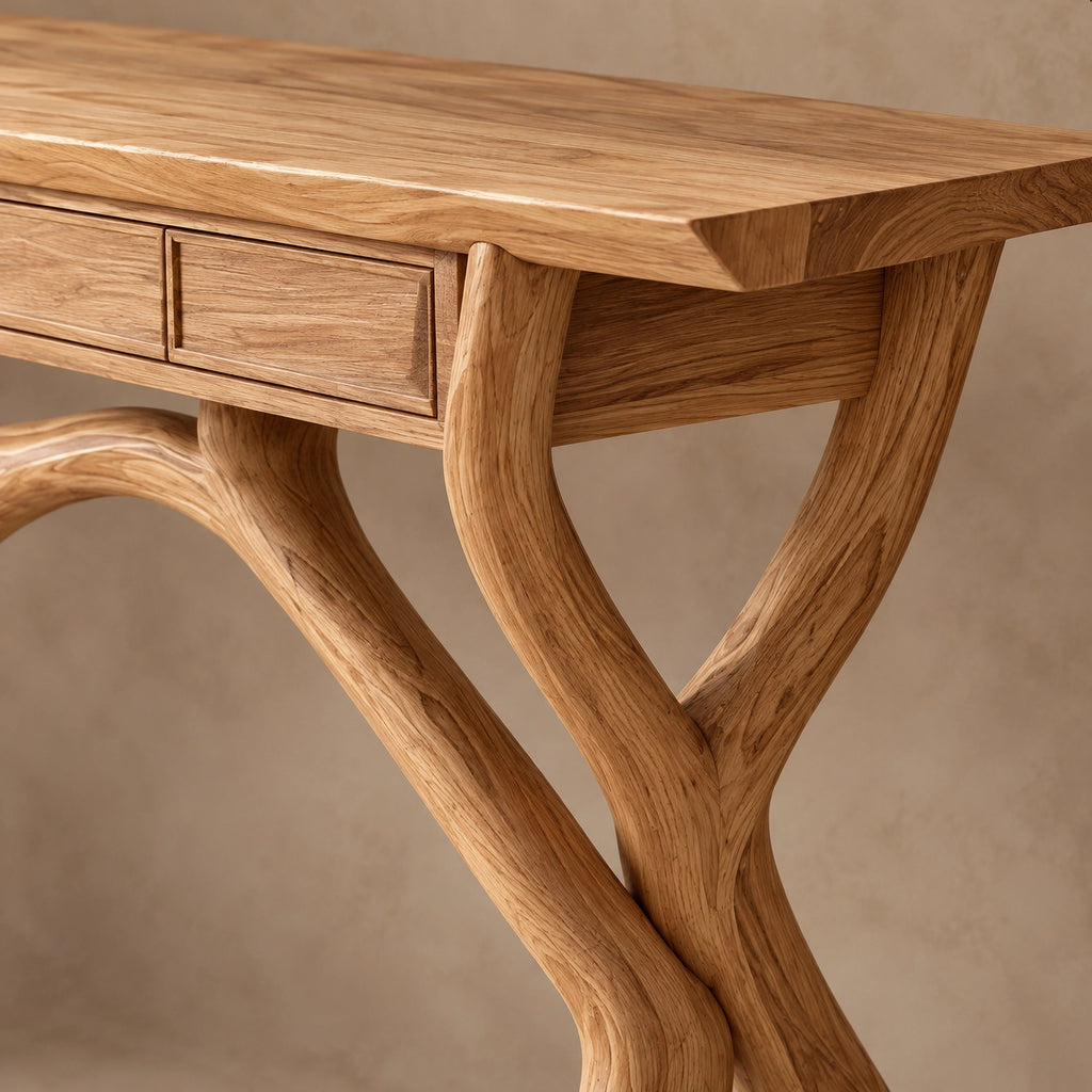 Handcrafted Wood Console Table With Crossing Branch Legs For Living Room
