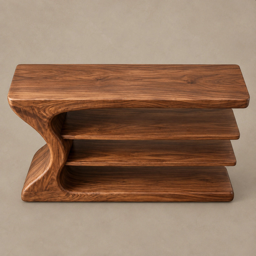 Handmade Curved Console Table With Open Shelves For Living Room