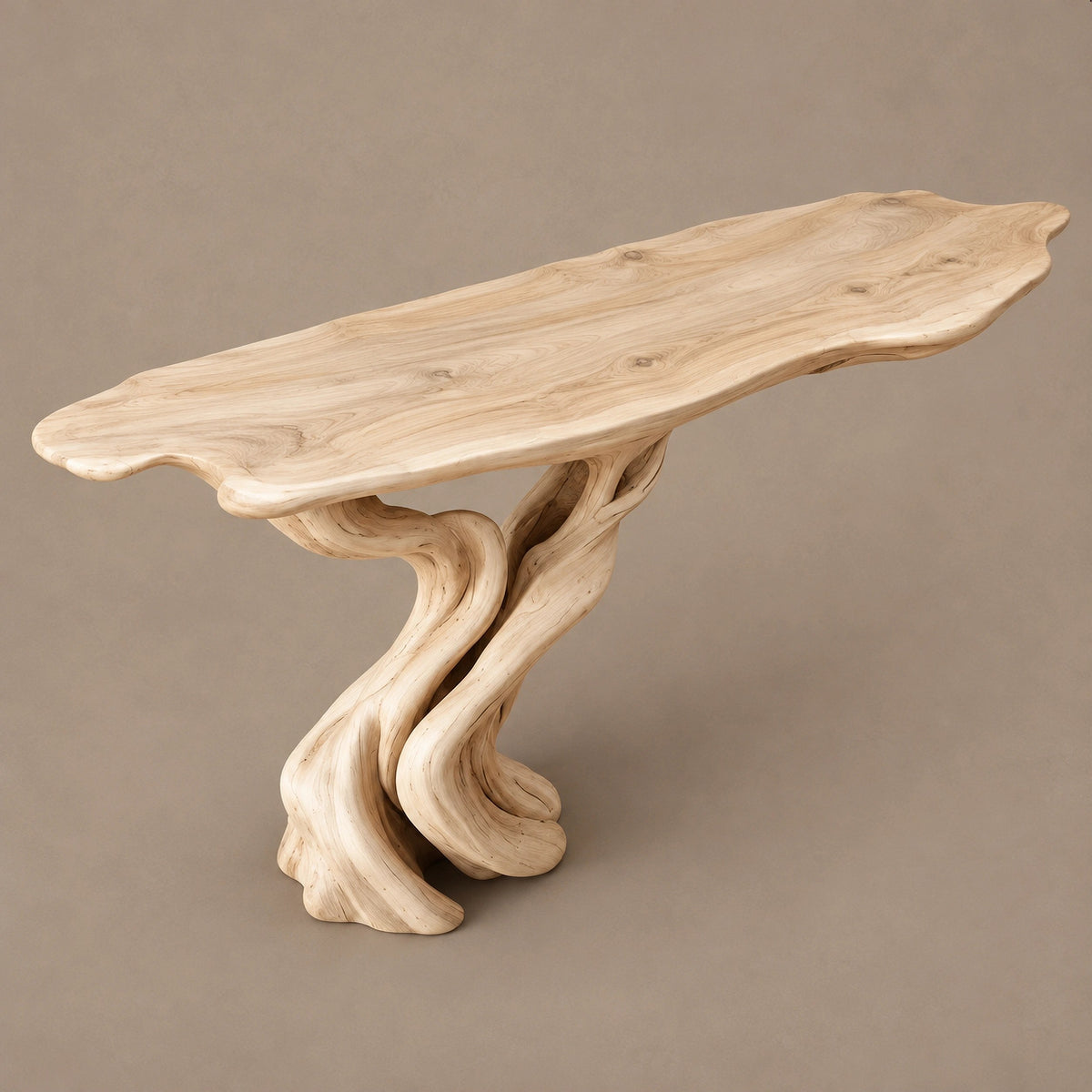 Handmade Spiral Trunk Console Table With Carved Base For Living Room