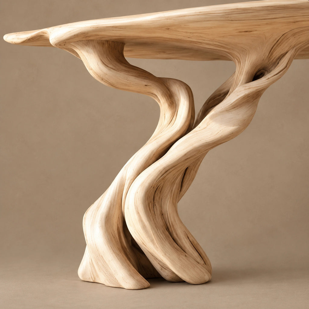 Handmade Spiral Trunk Console Table With Carved Base For Living Room